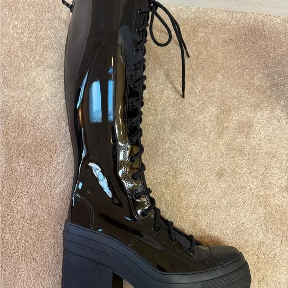 Converse Shiny Black Lace-Up Boots - Picture 3 of 4